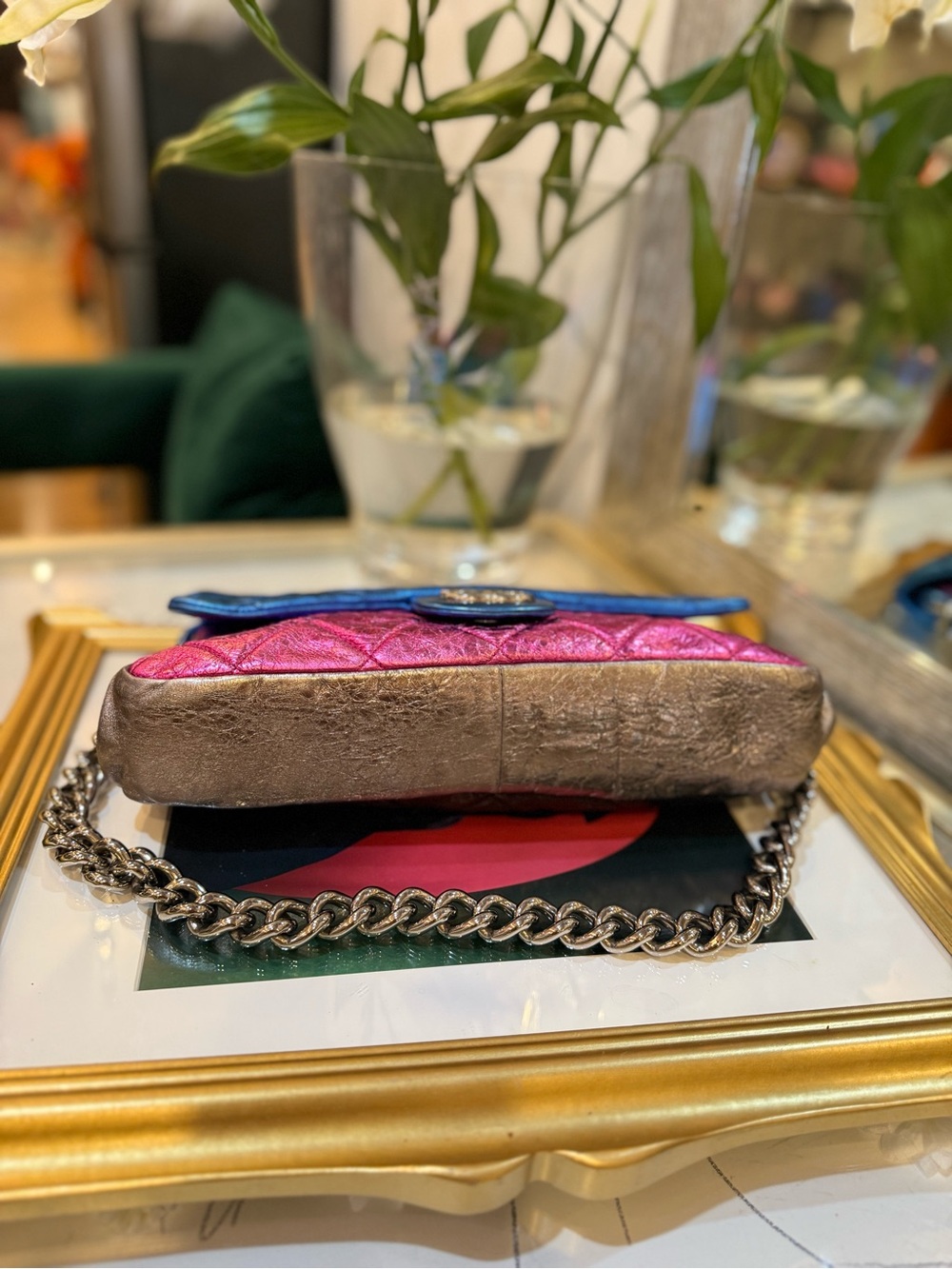 CHANEL Metallic Blue and Pink Quilted Flap Crossbody Bag - Picture 5 of 16